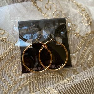 Stainless Steel Hypoallergenic Gold Colored Hoop Earrings
